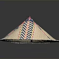 Woven Conical Hat With Colorful Geometric Patterns And Fringed Edge