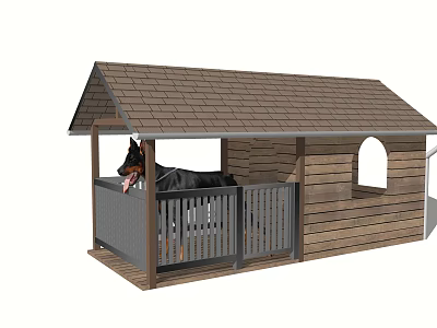 Wooden Dog House With Sloped Roof And Railing For Pet Dog Outdoor Structure 3d model
