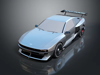 Silver Modern Sports Car With Sleek Body Rear Spoiler And Large Wheels 3d model