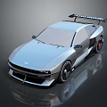 Silver Modern Sports Car With Sleek Body Rear Spoiler And Large Wheels