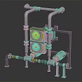 Industrial Pipeline Equipment With Metal Frame Pipes And Cooling Fans System