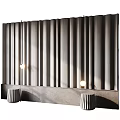 Modern Gray Textured Wall Design With Vertical Slats And Hanging Pendant Lights