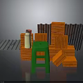 Construction Materials Setup With Orange Bricks Green Stool Spray Can Corrugated Sheets And Fence Panels