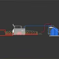 Technical Device Components With White Panel Red Base Machine Unit Blue Containers And Pipes