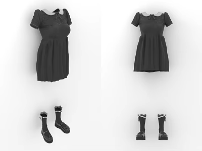 Women's Fashionable Black Short Sleeved Dresses And Sock Boots Set 3d model
