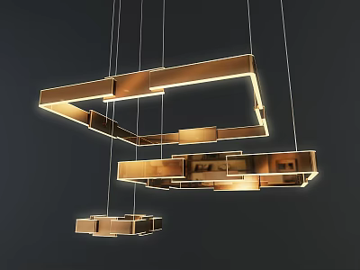 Modern Metal Chandelier with Geometric Rectangular Frames and Illuminated Hanging Design 3d model