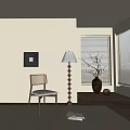 Modern Leisure Chair With Woven Backrest Light Cushion Floor Lamp Near Window On Carpet