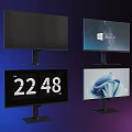 Multiple Computer Monitors Showcasing Various Display Contents Like Time Windows Interface And Abstract Wallpaper 3d model