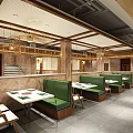 Hotpot Restaurant Interior Design With Wooden Counter Green Cabinets And Fresh Ingredients