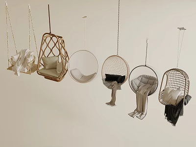 Stylish Hanging Chairs in Various Rattan and Cushioned Designs for Modern Home Decor 3d model