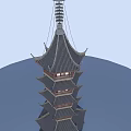 Traditional Chinese Architectural Pagoda With Multi Story Design And Overhanging Eaves Against Blue Sky