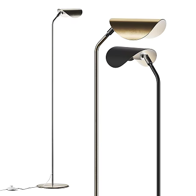 Sleek Modern Floor Lamp Design With Curved Metal Arm And Black Shade For Living Space 3d model