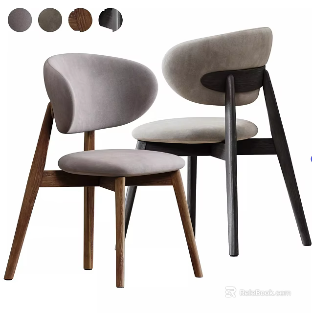Modern Stylish Dining Chairs With Light Gray Upholstered Seats And Wooden Legs 3d model 