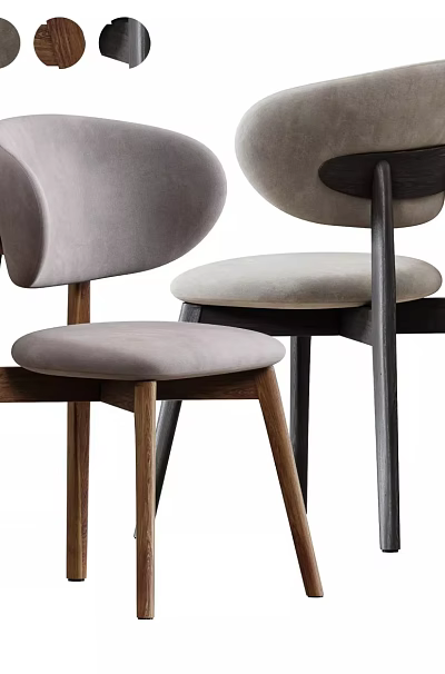 Modern Stylish Dining Chairs With Light Gray Upholstered Seats And Wooden Legs 3d model