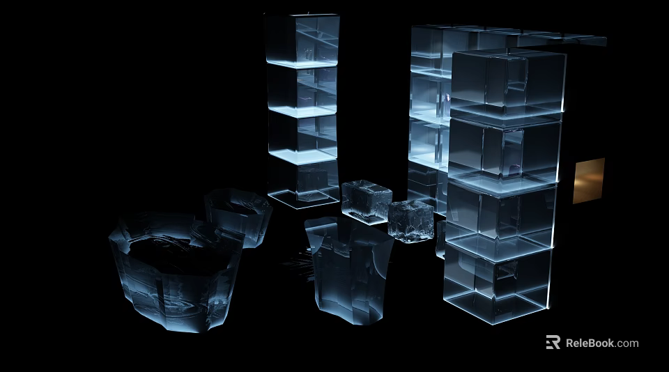 Transparent Illuminated Cubic Display Shelves For Modern Decorative Use 3d model 