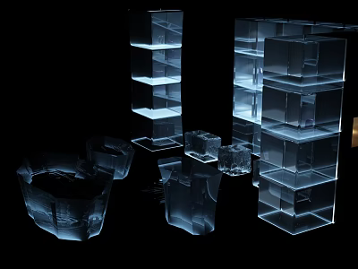Transparent Illuminated Cubic Display Shelves For Modern Decorative Use 3d model