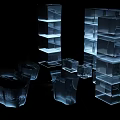 Transparent Illuminated Cubic Display Shelves For Modern Decorative Use