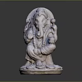 Stone Carved Ganesh Statue Holding Sacred Items In Sitting Pose With Traditional Ornaments