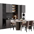 Modern Dining Table Set With Dark Kitchen Cabinets Oven And Marble Countertop Design 3d model