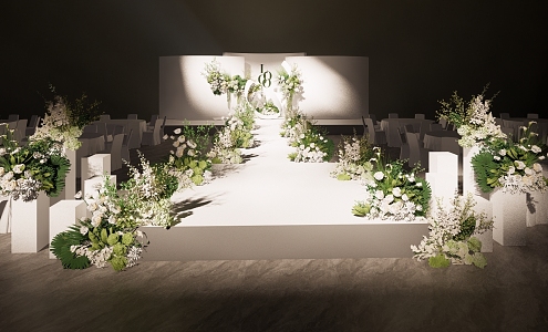 White Green Wedding Ceremony Area Modern Wedding Site 3d model