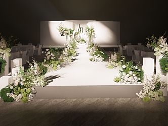 White Green Wedding Ceremony Area Modern Wedding Site 3d model