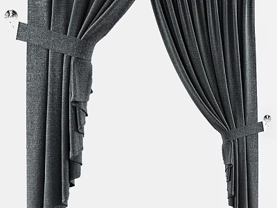 Dark Gray Curtains With Textured Fabric And Elegant Tiebacks For Modern Room 3d model