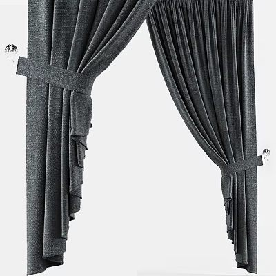 Dark Gray Curtains With Textured Fabric And Elegant Tiebacks For Modern Room 3d model
