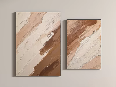 Two Abstract Paintings With Brown Beige Tones And Brushstroke Texture For Modern Home Decor 3d model