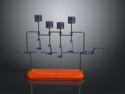 Modern Decorative Metal Sculpture with Coiled Elements Circular Trays and Wooden Base 3d model