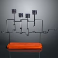 Modern Decorative Metal Sculpture with Coiled Elements Circular Trays and Wooden Base