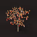 Window Display Decoration With Decorative Tree Orange Fruits And Red Hanging Ornaments