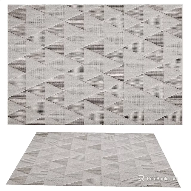 Square Carpet with Geometric Triangular Patterns in Neutral Gray Tones Modern Home Decorative Floor Mat 3d model