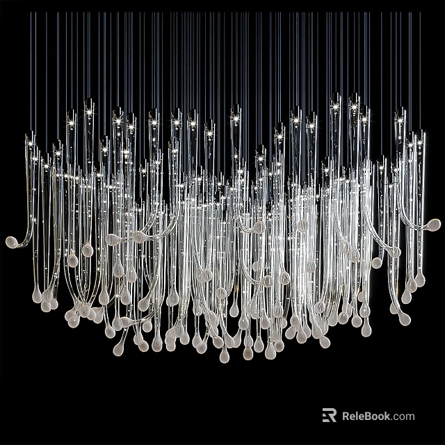 Modern Transparent Glass Chandelier with Long Slender Tubes and Small Bulbs for Contemporary Interior Decoration 3d model 