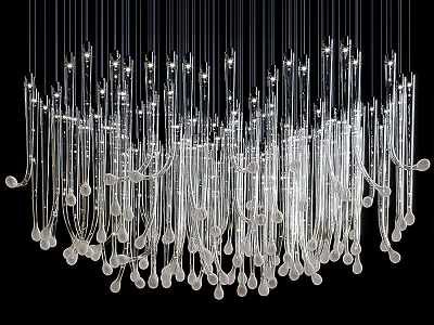 Modern Transparent Glass Chandelier with Long Slender Tubes and Small Bulbs for Contemporary Interior Decoration 3d model