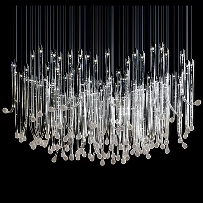 Modern Transparent Glass Chandelier with Long Slender Tubes and Small Bulbs for Contemporary Interior Decoration 3d model