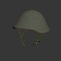 Green Helmet With Brown Leather Straps Placed On Dark Background Surface