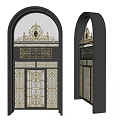 Ornate Black Gates with Intricate Golden Patterns and Arched Top Design