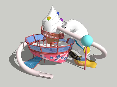 Colorful Playground Equipment With Ice Cream Cone Top Slide Circular Platform And Balls 3d model