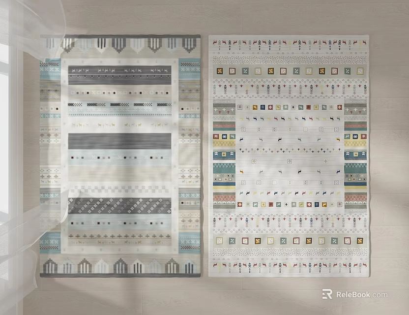 Square Rugs With Geometric Patterns And Colorful Designs For Modern Decor 3d model