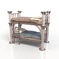 Classic Metal Bunk Bed With Upper And Lower Mattresses Ornate Frame And Decorative Posts