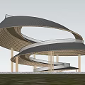 New Chinese-style Viewing Platform Corridor Landscape Platform Curve Landscape Structure Curve Slope Roof Landscape Pavilion Catering Architecture Rice Field Post Station 3d model