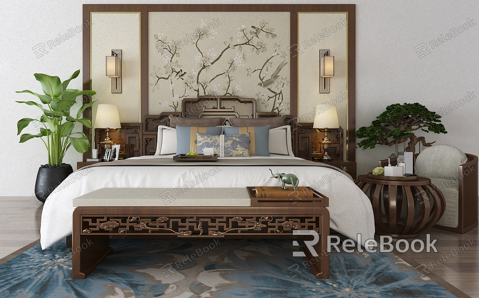 New Chinese background double bed model