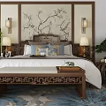New Chinese background double bed 3d model