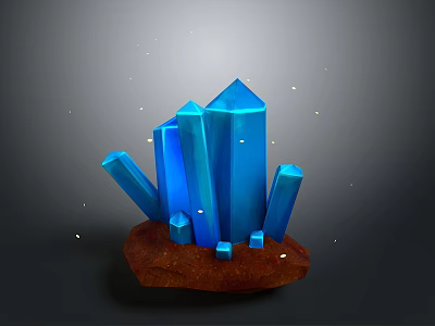 Blue Crystal Formation On Natural Stone Wood Base With Shiny Accents 3d model