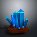 Blue Crystal Formation On Natural Stone Wood Base With Shiny Accents