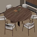 Modern Dining Room With Round Wooden Table Six Chairs Fruit Bowl And Vase