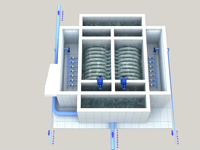 Industrial Equipment Internal Structure With Pipes Blue Components And Multi Layer Design 3d model