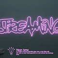 Neon Lamp Combination Featuring Pink Streaming Word Design On Dark Wall And Books Stack