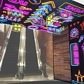 Elevator Aisle with Colorful Neon Lights Vibrant Decorations and Modern Art Elements 3d model