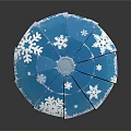 Beautiful Winter Landscape Design On Blue Umbrella With White Snowflake Patterns